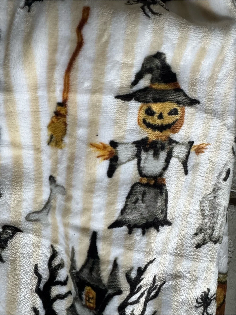 Spookville Halloween Striped  Throw Blanket w/Scarecrows Haunted House Bats NWT